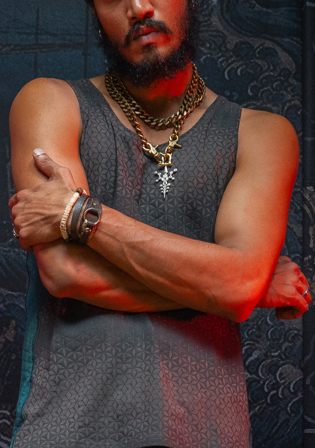 A-Tank Men / Organic Bamboo Jersey Veg Dye Veg Print - Charcoal SANDSOTIME